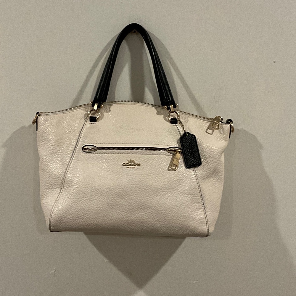 Coach Cream Tote with Black Handles